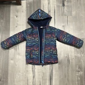 Dinosaur Coat Blue Puffer Jacket Hood Zipper Toddler Little Me Unisex 4T Rainbow